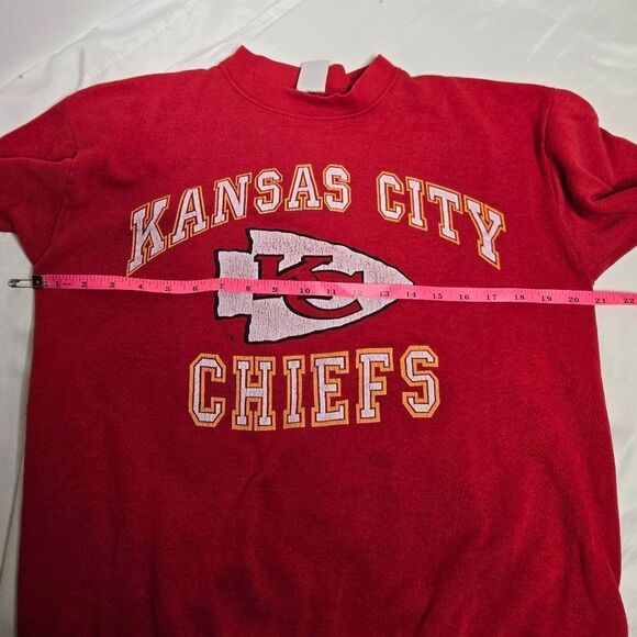 VINTAGE 90s Kansas City Chiefs red crew neck distressed sweater‎ sweatshirt M - Picture 8 of 10